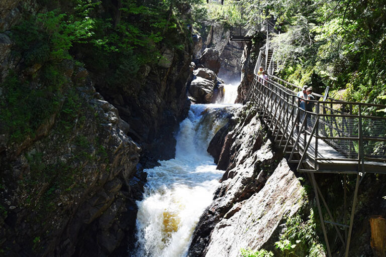 High Falls Gorge walkway by river and falls 768x512