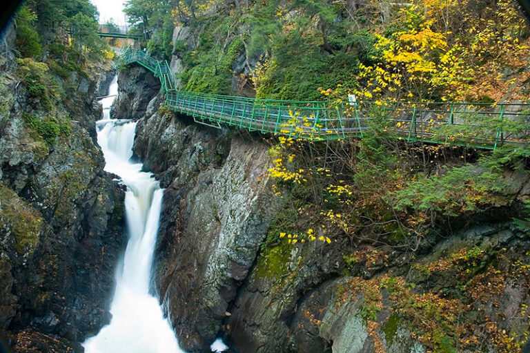 High Falls Gorge waterfall view from walkway 768x511
